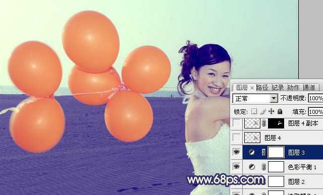 ‘Photoshop将海景婚片调制出柔美的蓝橙色的背景‘