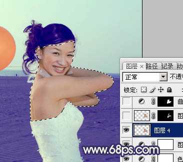 ‘Photoshop将海景婚片调制出柔美的蓝橙色的背景‘