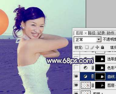 ‘Photoshop将海景婚片调制出柔美的蓝橙色的背景‘