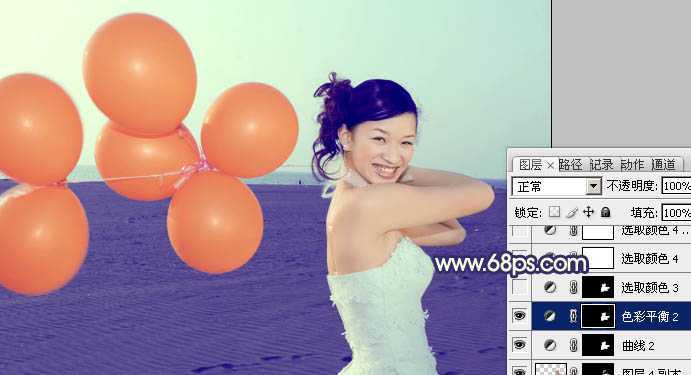 ‘Photoshop将海景婚片调制出柔美的蓝橙色的背景‘