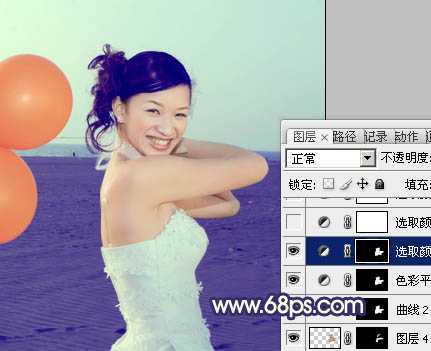 ‘Photoshop将海景婚片调制出柔美的蓝橙色的背景‘