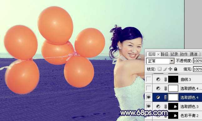 ‘Photoshop将海景婚片调制出柔美的蓝橙色的背景‘