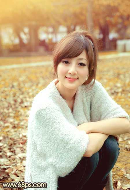 ‘Photoshop将公园美女图片调制出甜美的黄褐色效果‘