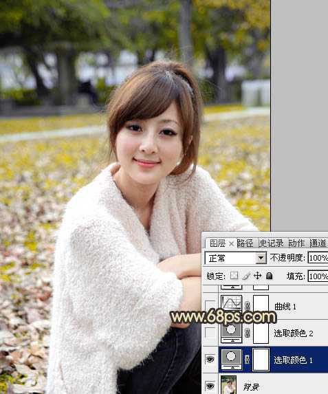 ‘Photoshop将公园美女图片调制出甜美的黄褐色效果‘