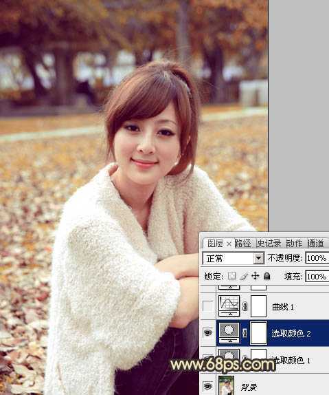 ‘Photoshop将公园美女图片调制出甜美的黄褐色效果‘
