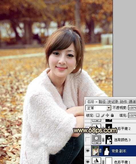 ‘Photoshop将公园美女图片调制出甜美的黄褐色效果‘
