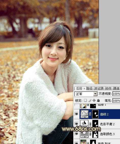 ‘Photoshop将公园美女图片调制出甜美的黄褐色效果‘