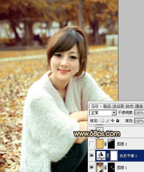 ‘Photoshop将公园美女图片调制出甜美的黄褐色效果‘