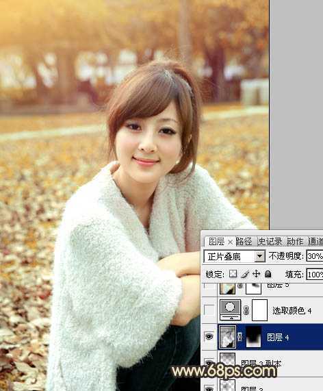 ‘Photoshop将公园美女图片调制出甜美的黄褐色效果‘