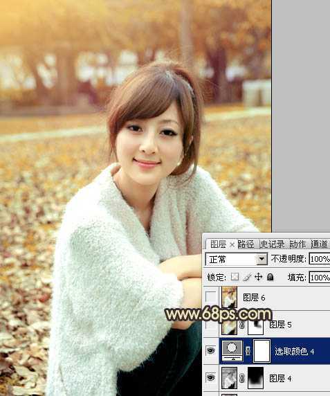 ‘Photoshop将公园美女图片调制出甜美的黄褐色效果‘