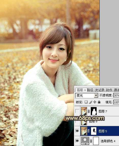 ‘Photoshop将公园美女图片调制出甜美的黄褐色效果‘