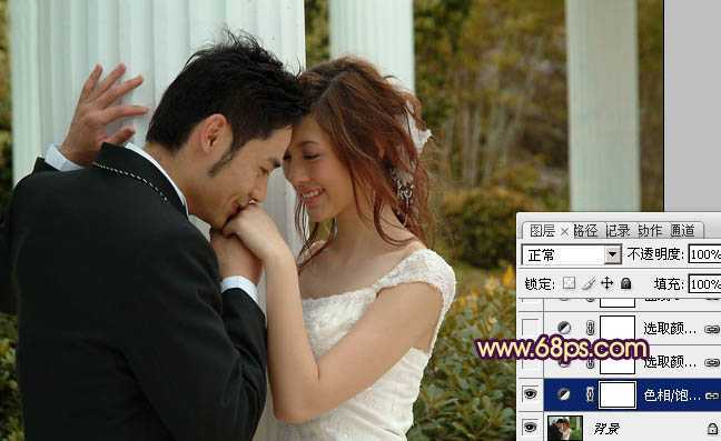 ‘Photoshop为古建筑婚片调成柔美的黄紫色‘