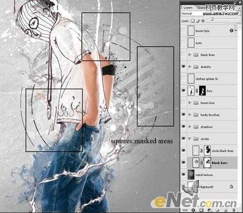 ‘Photoshop将牛仔裤帅哥制作出手绘草图特效‘