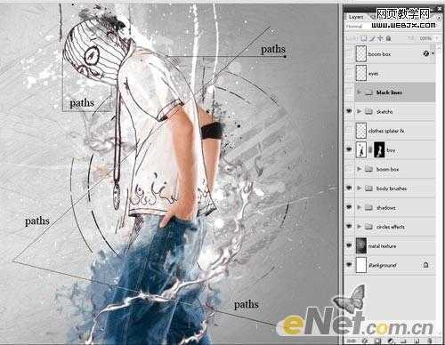 ‘Photoshop将牛仔裤帅哥制作出手绘草图特效‘