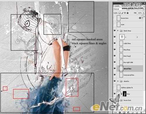 ‘Photoshop将牛仔裤帅哥制作出手绘草图特效‘