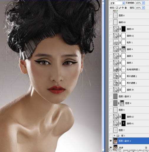 ‘Photoshop将给模特头像制作出精确美化及增强质感效果‘