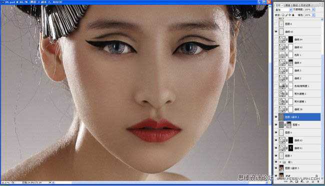 ‘Photoshop将给模特头像制作出精确美化及增强质感效果‘