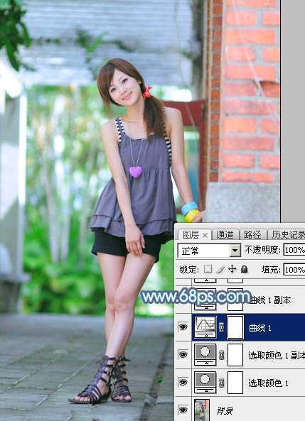 ‘Photoshop为建筑边的美女快速调出清爽的蜜糖色‘