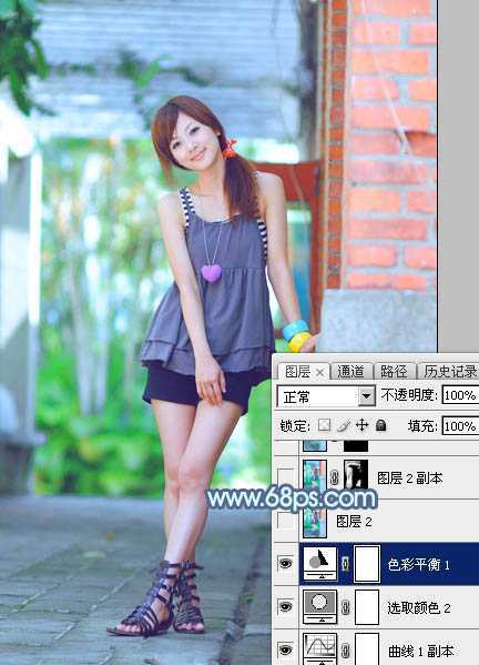 ‘Photoshop为建筑边的美女快速调出清爽的蜜糖色‘