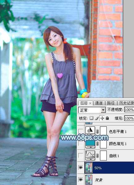 ‘Photoshop为建筑边的美女快速调出清爽的蜜糖色‘