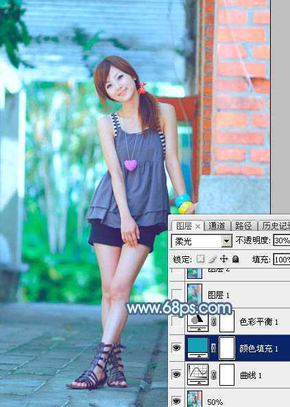 ‘Photoshop为建筑边的美女快速调出清爽的蜜糖色‘