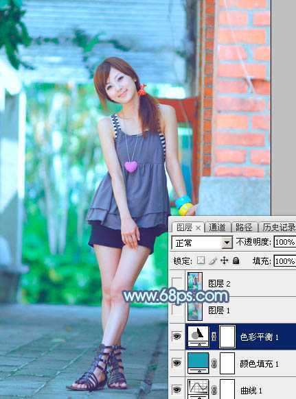 ‘Photoshop为建筑边的美女快速调出清爽的蜜糖色‘