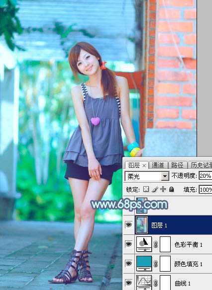 ‘Photoshop为建筑边的美女快速调出清爽的蜜糖色‘