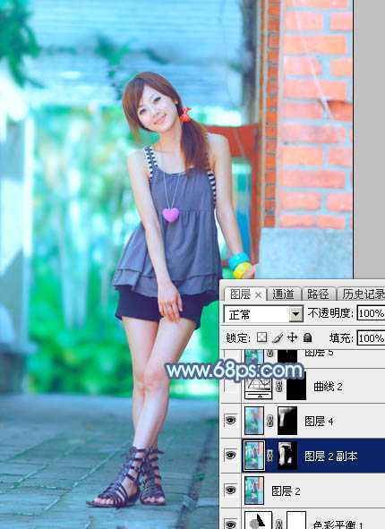 ‘Photoshop为建筑边的美女快速调出清爽的蜜糖色‘