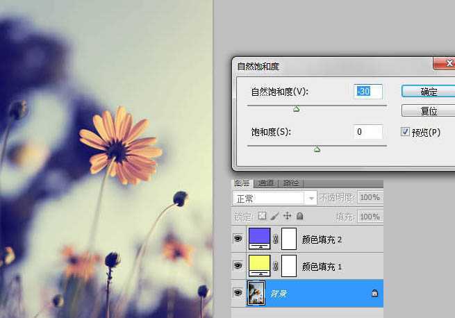 ‘photoshop利用纯色图层快速打造中性蓝黄色花朵图片‘