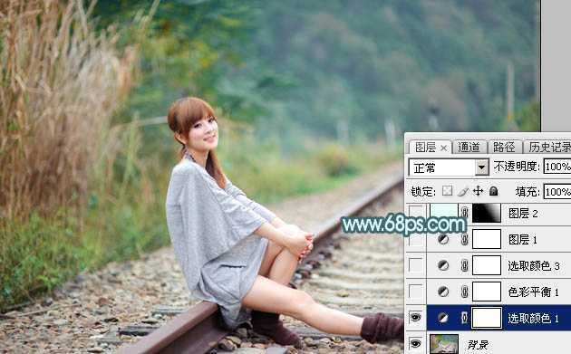 ‘Photoshop为外景人物图片打造出甜美的淡调青黄色‘