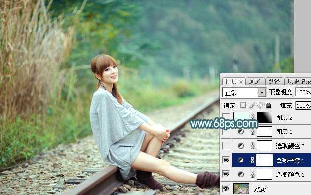 ‘Photoshop为外景人物图片打造出甜美的淡调青黄色‘
