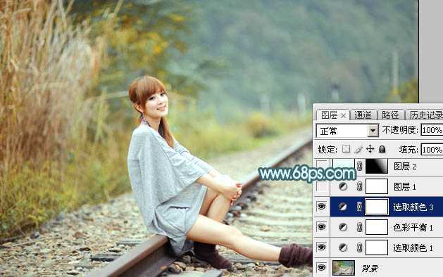 ‘Photoshop为外景人物图片打造出甜美的淡调青黄色‘