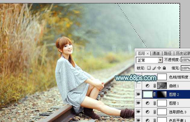 ‘Photoshop为外景人物图片打造出甜美的淡调青黄色‘