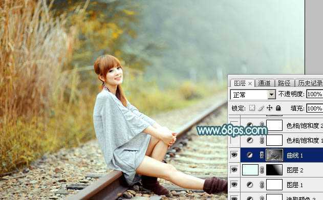 ‘Photoshop为外景人物图片打造出甜美的淡调青黄色‘