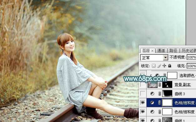 ‘Photoshop为外景人物图片打造出甜美的淡调青黄色‘
