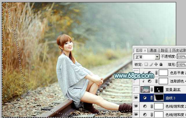 ‘Photoshop为外景人物图片打造出甜美的淡调青黄色‘