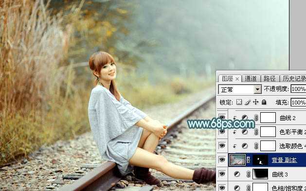‘Photoshop为外景人物图片打造出甜美的淡调青黄色‘