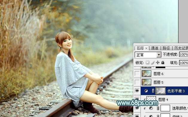 ‘Photoshop为外景人物图片打造出甜美的淡调青黄色‘
