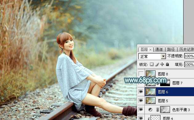‘Photoshop为外景人物图片打造出甜美的淡调青黄色‘