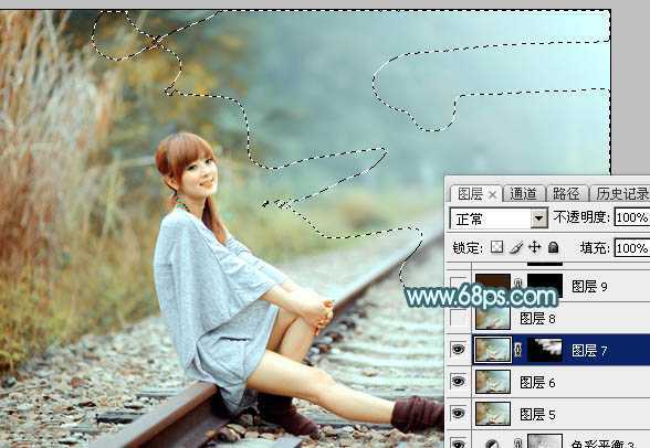 ‘Photoshop为外景人物图片打造出甜美的淡调青黄色‘