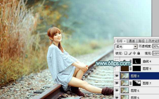 ‘Photoshop为外景人物图片打造出甜美的淡调青黄色‘
