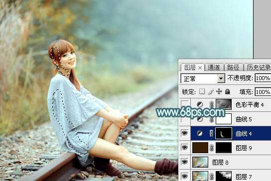 ‘Photoshop为外景人物图片打造出甜美的淡调青黄色‘