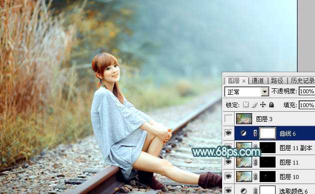 ‘Photoshop为外景人物图片打造出甜美的淡调青黄色‘