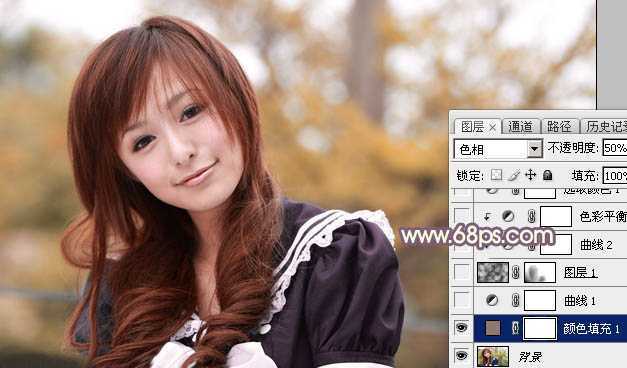 ‘Photoshop为外景美女加上秋季中性暖褐色‘