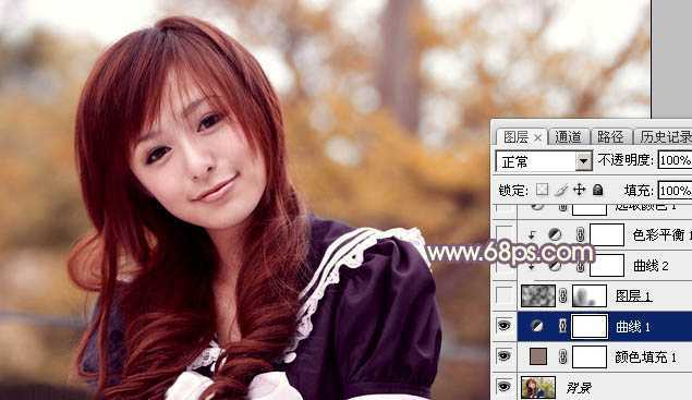 ‘Photoshop为外景美女加上秋季中性暖褐色‘