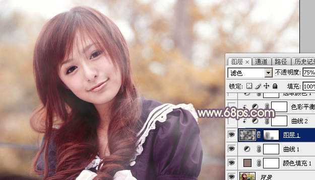 ‘Photoshop为外景美女加上秋季中性暖褐色‘