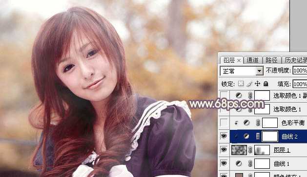 ‘Photoshop为外景美女加上秋季中性暖褐色‘