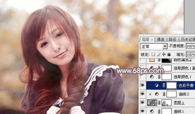 ‘Photoshop为外景美女加上秋季中性暖褐色‘