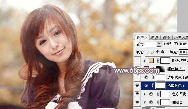 ‘Photoshop为外景美女加上秋季中性暖褐色‘