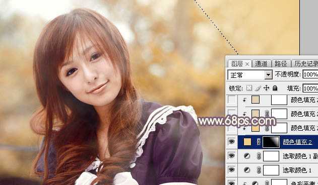 ‘Photoshop为外景美女加上秋季中性暖褐色‘